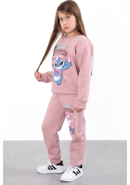 Gül Kurusu Sevimli Simli Karakter Baskı Şardonlu Kız Çocuk Eşofman Takım 23296 indirimleri