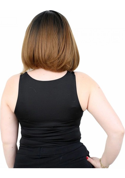 Kahkülsüz Düz Kısa Fiber Sentetik Peruk - Siyah / Karamel Ombreli fiyatları