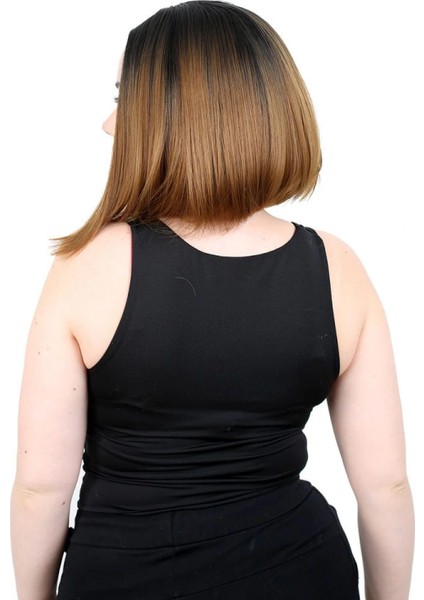 Kahkülsüz Düz Kısa Fiber Sentetik Peruk - Siyah / Karamel Ombreli modelleri