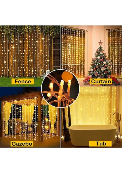 2x2 Metre 8 Fonksiyonlu Animasyonlu Perde LED Işık Saçak LED Işık 204 LED Yılbaşı Işığı Süsü