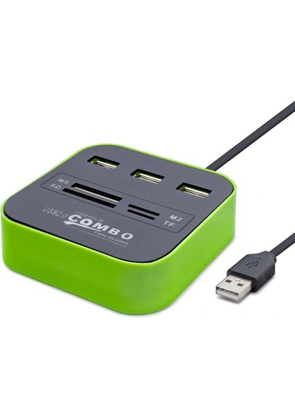 Usb Hub Combo 3*Usb + Ms + Sd + M2 + Tf Yeşil HDX7006