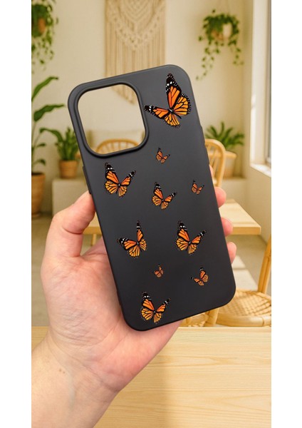 iPhone 16 Pro Max -Kelebek Desenli Silikon Darbe Emici Klasik Korumalı Rubber Kılıf