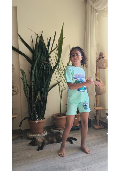 Kız Çocuk Şortlu Takım Stitchli Mor, Yeşil fırsatları