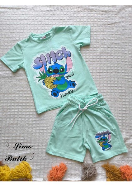 Kız Çocuk Şortlu Takım Stitchli Mor, Yeşil indirimleri