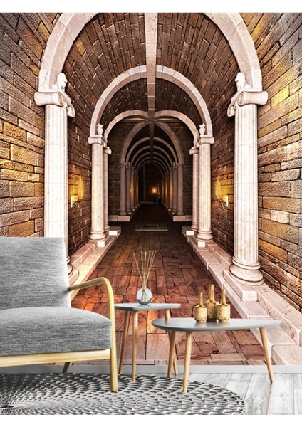 Eskitme Taş Duvar Tünel Desenli Isı ve Ses Yalıtımlı Sağlıklı Tekstil Duvar Kağıdı