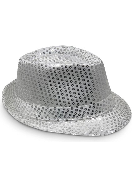 Gümüş Payetli Fötr Şapka Yetişkin Boy