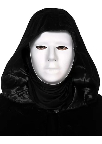 Siyah Kapüşonlu 120 cm Pelerin ve Beyaz Boyanabilir Tam Yüz Maske fiyatları