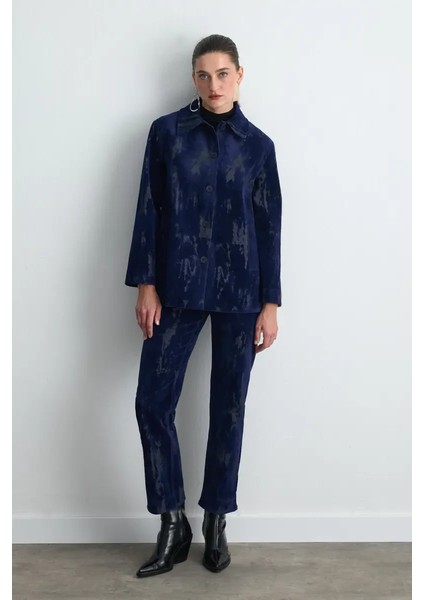 Anka Koleksiyonu Flok Kadife Ceket - Lacivert