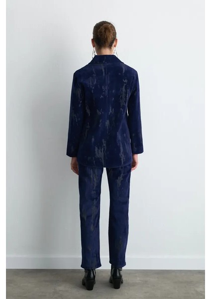 Anka Koleksiyonu Flok Kadife Ceket - Lacivert fırsatları