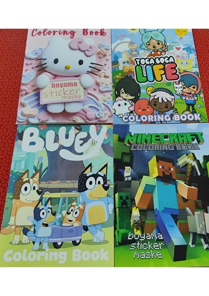 4 Adet Stickerli Boyama Kitabı (*hello Kitty*/toca Boca/bluey'/minecraft Figürlü)