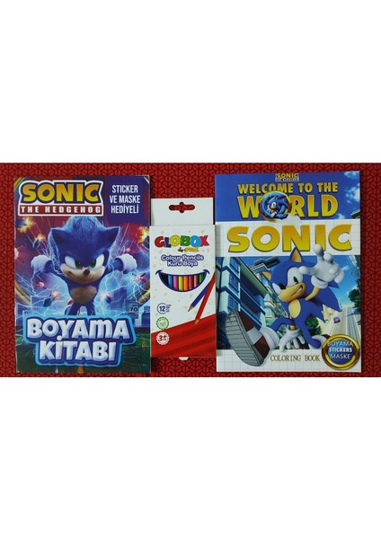 2 Adet Stickerli Boyama Kitabı ve 12 Li Kuru Boya Kalemi (Sonic-A / Sonic-B)