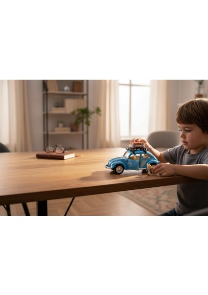 Klasik Işıklı Sesli Metal Araba - Mavi Valizli Retro Beetle - 15 cm fiyatları