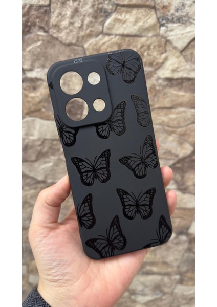 Redmi 15C Uyumlu Siyah Kelebek Desenli Silikon Darbe Emici Klasik Korumalı Rubber Kılıf