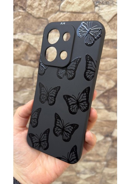 Redmi 15C Uyumlu Siyah Kelebek Desenli Silikon Darbe Emici Klasik Korumalı Rubber Kılıf fiyatları