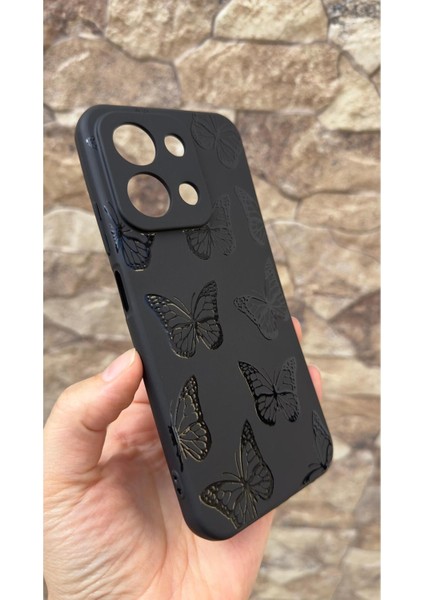 Redmi 15C Uyumlu Siyah Kelebek Desenli Silikon Darbe Emici Klasik Korumalı Rubber Kılıf modelleri