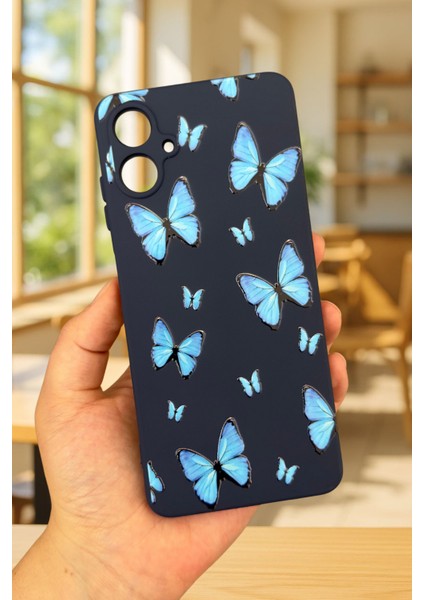 Samsung Galaxy A05 Uyumlu Mavi Kelebek Desenli Silikon Darbe Emici Klasik Korumalı Rubber Kılıf