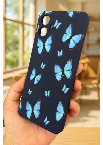 Samsung Galaxy A05 Uyumlu Mavi Kelebek Desenli Silikon Darbe Emici Klasik Korumalı Rubber Kılıf modelleri