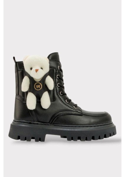 Ortopedik Fermuarlı Ayıcıklı Soğuk Geçirmez Günlük Kız Çocuk Botu SİYAH - BEJ