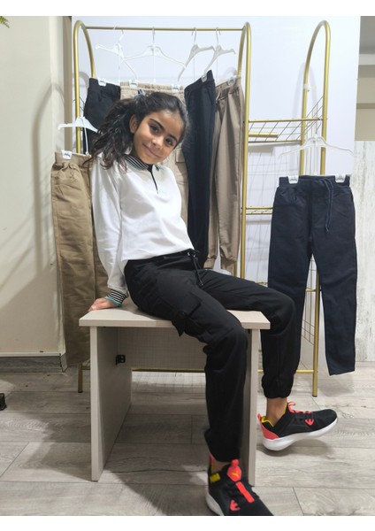 Çocuk Komando Cep Pantolon, Okul Gabardin, Kırışmaya Dayanıklı Rahat, Paça Bel Lastikli