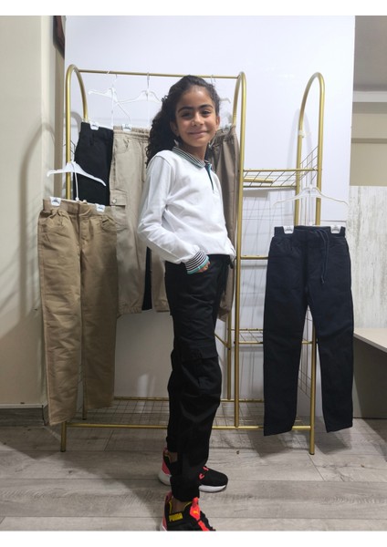 Çocuk Komando Cep Pantolon, Okul Gabardin, Kırışmaya Dayanıklı Rahat, Paça Bel Lastikli fiyatları