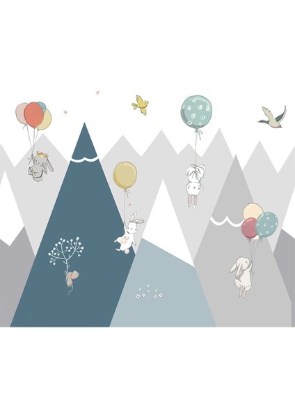 Uçan Balon ve Hayvanlar Desenli Silinebilir Tekstil Duvar Kağıdı fiyatları