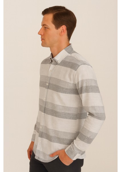 Erkek Kareli Cepsiz Çizgili Gömlek