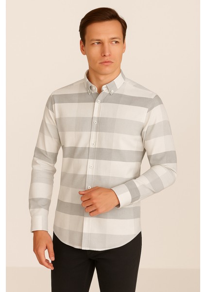 Erkek Kareli Cepsiz Çizgili Gömlek