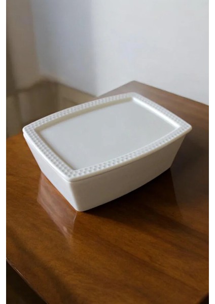 23986-LAVİN Dikdörtgen Porselen Kapaklı Sosluk - 2'li Set