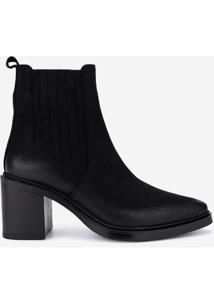 Kadın Hakiki Deri Siyah Nubuk Topuklu Bot 599 7020 Bn Bot SK25-26 Sıyah Nbk