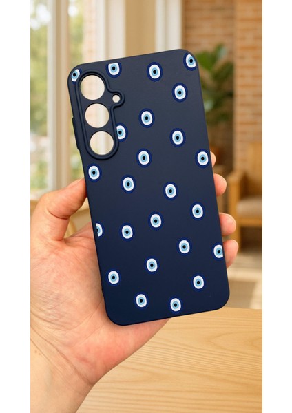 Samsung Galaxy A55 -Nazar Boncuk Desenli Silikon Darbe Emici Klasik Korumalı Rubber Kılıf