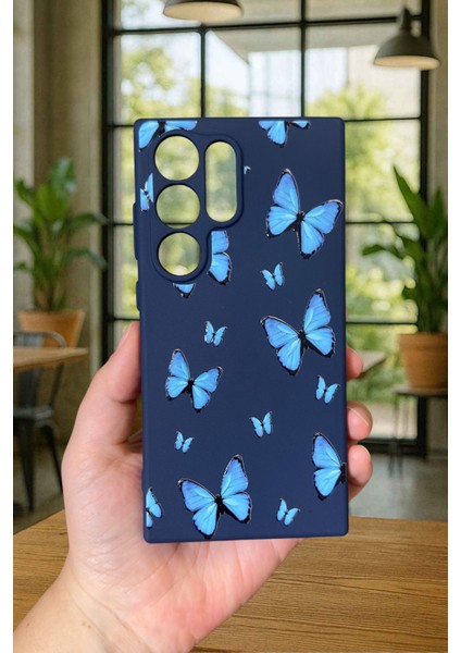 Samsung Galaxy S24 Ultra - Mavi Kelebek Desenli Silikon Darbe Emici Klasik Korumalı Rubber Kılıf fiyatları