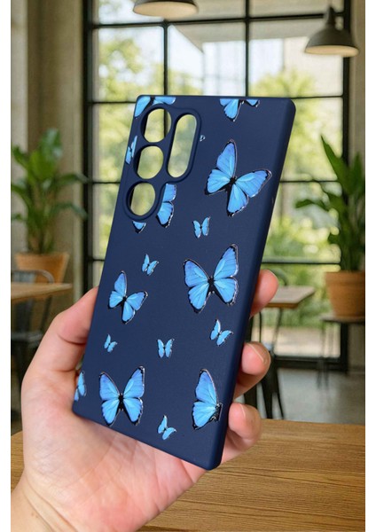 Samsung Galaxy S24 Ultra - Mavi Kelebek Desenli Silikon Darbe Emici Klasik Korumalı Rubber Kılıf modelleri