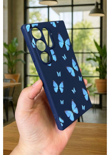 Samsung Galaxy S24 Ultra - Mavi Kelebek Desenli Silikon Darbe Emici Klasik Korumalı Rubber Kılıf fırsatları