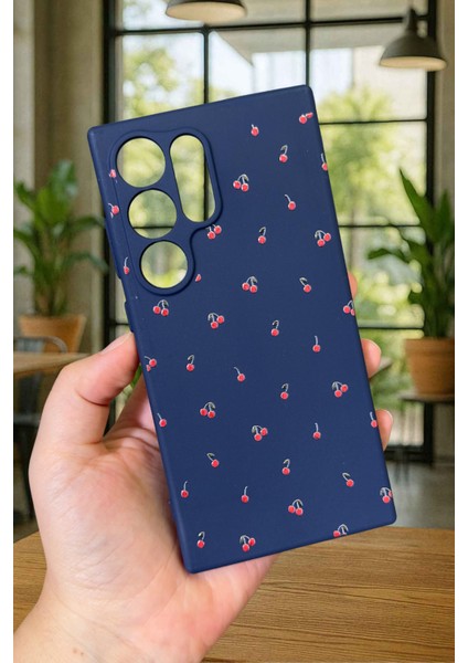 Samsung Galaxy S24 Ultra- Mini Kiraz Desenli Silikon Darbe Emici Klasik Korumalı Rubber Kılıf