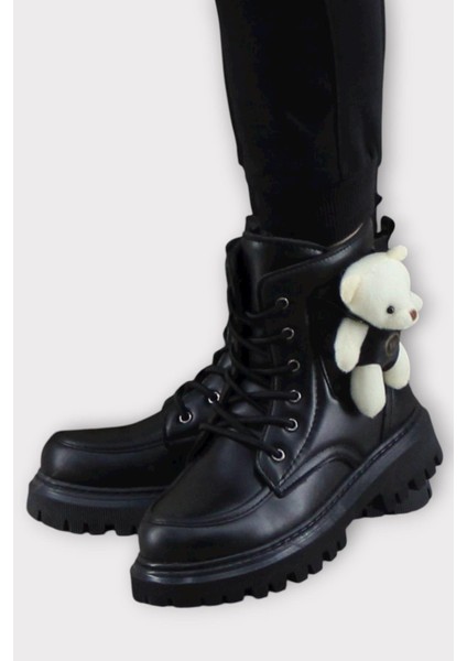 Ortopedik Fermuarlı Ayıcıklı Soğuk Geçirmez Günlük Kız Çocuk Botu SİYAH - BEJ