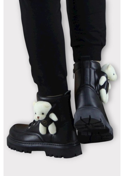 Ortopedik Fermuarlı Ayıcıklı Soğuk Geçirmez Günlük Kız Çocuk Botu SİYAH - BEJ