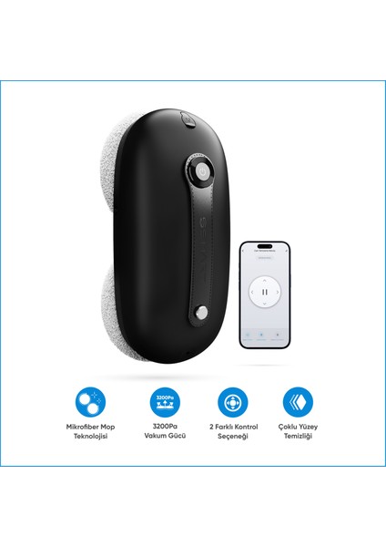 Akıllı Cam Temizleme Robotu Uygulama ve Kumanda Kontrollü 3200PA Vakum Gücü Yeni Nesil