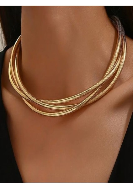 Şık ve Minimalist Gümüş Rengi 3lü Zarif Yılan Kemeri Kolye