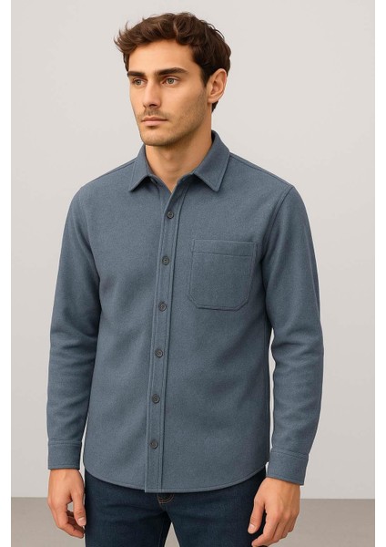 Frankel Kaşe Kumaş Tek Cepli Relaxed Fit Erkek Gömlek - Lacivert fiyatları