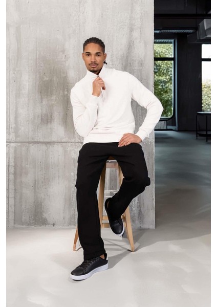 Lars Selanik Örme Kumaş Yarım Fermuar Erkek Sweatshirt - Ekru indirimleri