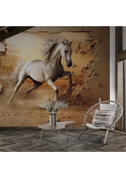 Kırat Beyaz At Temalı Duvar Kumaşı -Isı ve Ses Yalıtımlı fiyatları