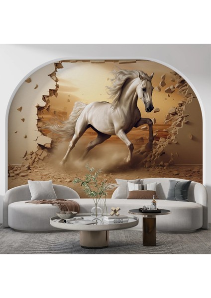 Kırat Beyaz At Temalı Duvar Kumaşı -Isı ve Ses Yalıtımlı modelleri