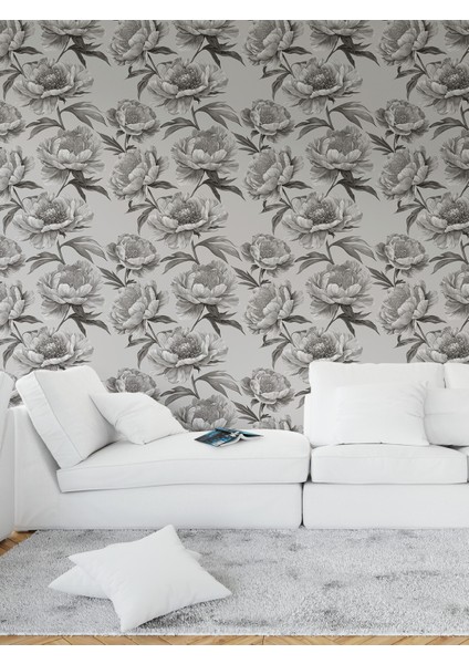 Gri Güller Desenli Tek Parça Duvar Kağıdı -Isı ve Ses Yalıtımı Yırtılmaz fiyatları