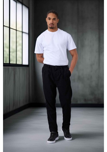 Roy Regular Fit Beli Lastikli Fitilli Kadife Kumaş Fermuarlı Jogger Erkek pantolon - Siyah fırsatları