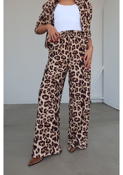 Leopar Desen Çıtçıtlı Ceket Pantolon Takım fırsatları