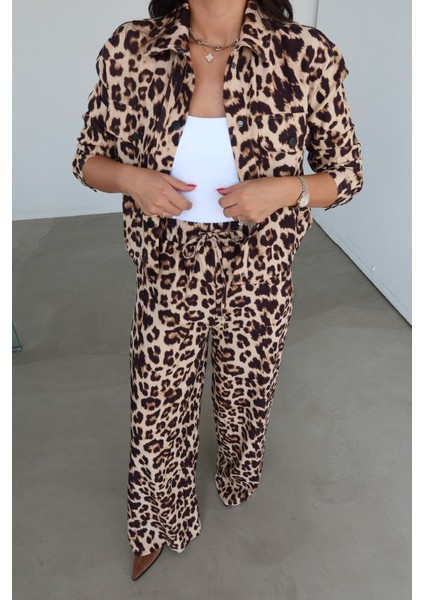 Leopar Desen Çıtçıtlı Ceket Pantolon Takım indirimleri