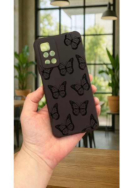 Xiaomi Redmi 10 2022 Siyah Kelebek Desenli Silikon Darbe Emici Klasik Korumalı Rubber Kılıf