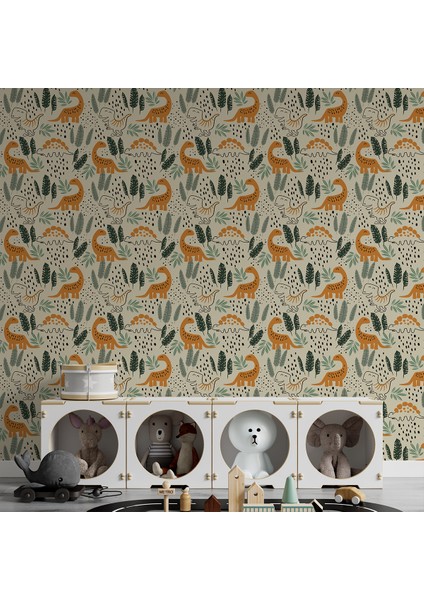 Dinazorlu Çocuk Odası Duvar Kağıdı Tek Parça Isı ve Ses Yalıtımlı Yırtılmaz