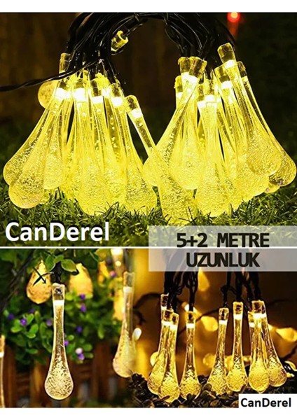 Solar Güneş Enerjili 50 LED Işıklı Su Damlası Dekorasyon Bahçe Aydınlatması (Sarı Işık)