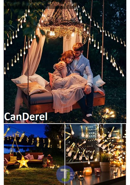 Solar Güneş Enerjili 50 LED Işıklı Su Damlası Dekorasyon Bahçe Aydınlatması (Sarı Işık) fiyatları